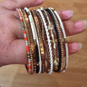 Textured Bangles pack orange gold, white & black arm party medium
